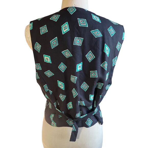 Vintage 90s Worthington Vest in Black w/ Blue Print Size Medium - Picture 3 of 6